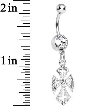 Clear Gem Ornate Heavenly Cross Dangle Belly Ring