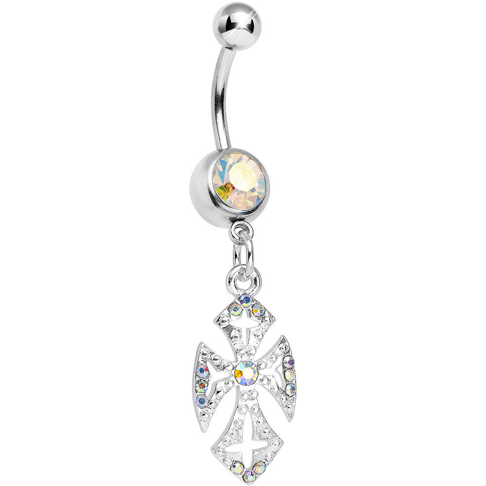 Aurora Gem Ornate Heavenly Cross Dangle Belly Ring