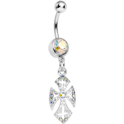 Aurora Gem Ornate Heavenly Cross Dangle Belly Ring