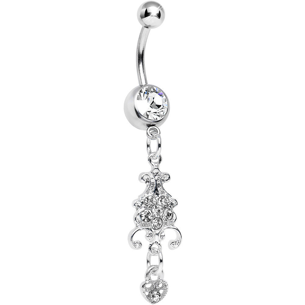 Clear Gem Sparkling Fleur De Lock Dangle Belly Ring