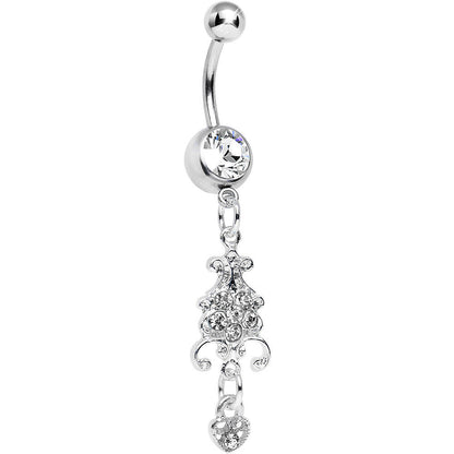 Clear Gem Sparkling Fleur De Lock Dangle Belly Ring