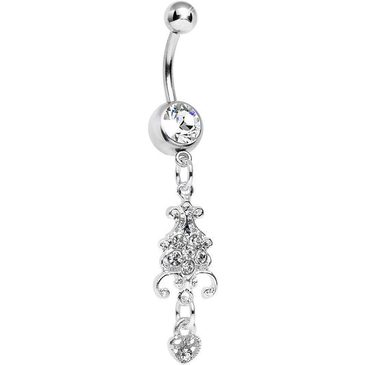Clear Gem Sparkling Fleur De Lock Dangle Belly Ring