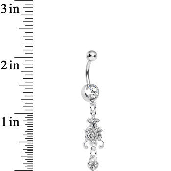Clear Gem Sparkling Fleur De Lock Dangle Belly Ring