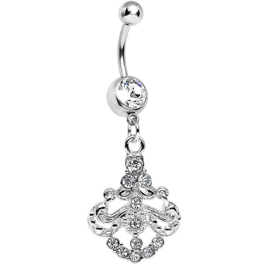 Clear Gem Shimmering Divine Fan Dangle Belly Ring