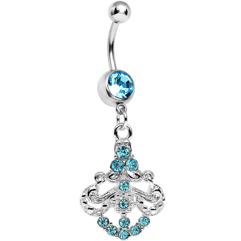 Aqua Gem Shimmering Divine Fan Dangle Belly Ring