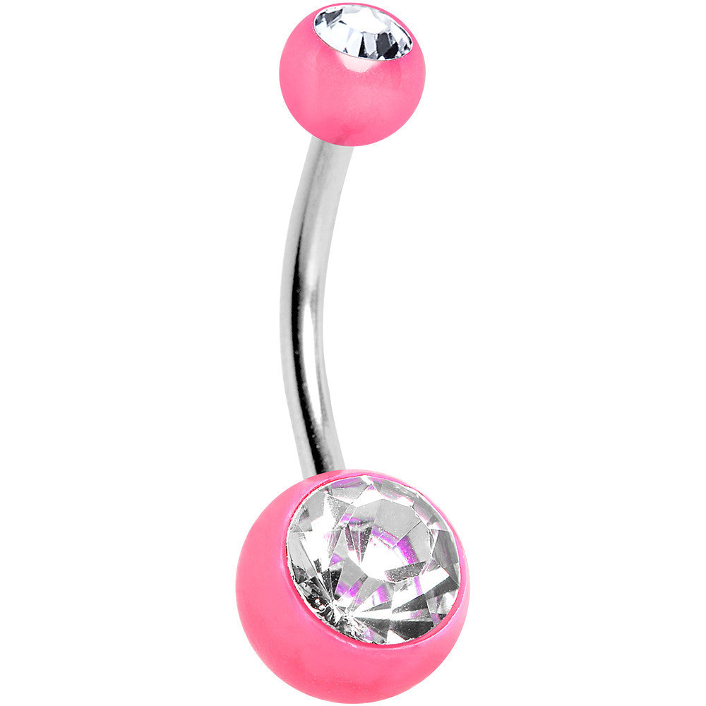 Clear Cubic Zirconia Pink Acrylic Color Blast Belly Ring