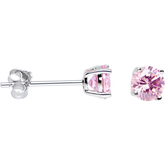 925 Silver Pink 5mm Cubic Zirconia Radiant Round Stud Earrings