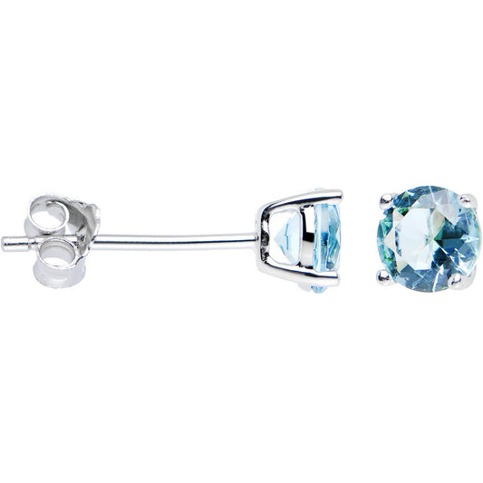925 Silver Aqua 5mm Cubic Zirconia Radiant Round Stud Earrings