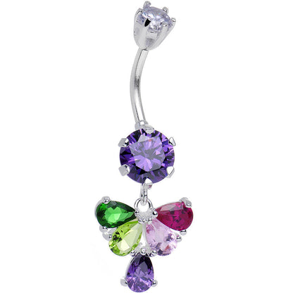 925 Sterling Silver Multi CZ Fluttering Butterfly Dangle Belly Ring