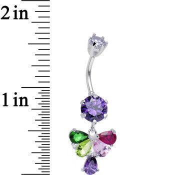 925 Sterling Silver Multi CZ Fluttering Butterfly Dangle Belly Ring
