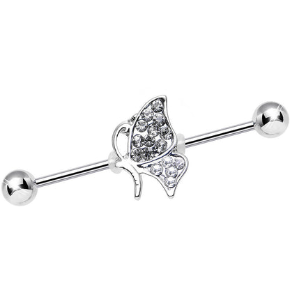Clear Gem Sweet Sparkling Butterfly Industrial Barbell