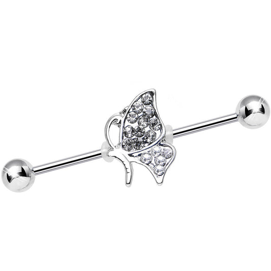 Clear Gem Sweet Sparkling Butterfly Industrial Barbell