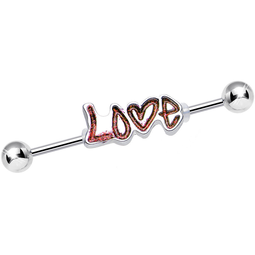 Red Glitter Heart Full of Love Industrial Barbell