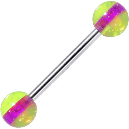 14G Green Purple Acrylic Glitter Barbell Tongue Ring 5/8