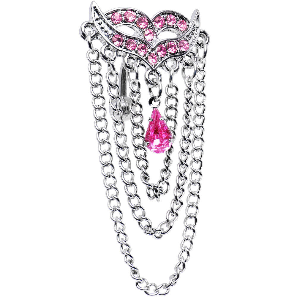 Pink Cubic Zirconia Exotic Masquerade Mask Top Mount Belly Ring