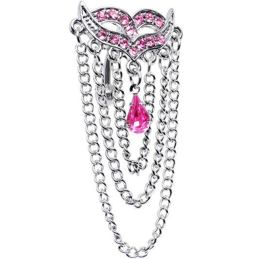 Pink Cubic Zirconia Exotic Masquerade Mask Top Mount Belly Ring
