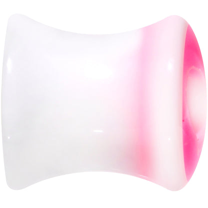 0G White Pink Acrylic Adoring Heart Saddle Plug