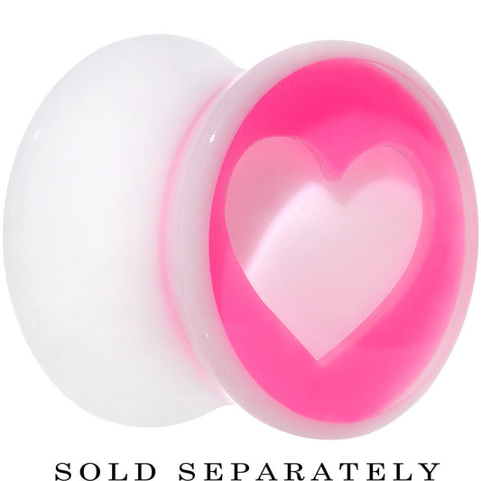00G White Pink Acrylic Adoring Heart Saddle Plug