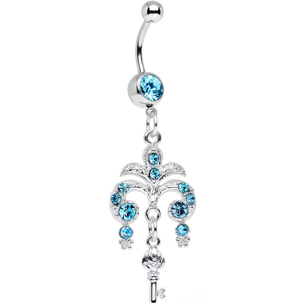 Aqua Gem Foliage Fountain Glamour Key Dangle Belly Ring