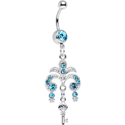 Aqua Gem Foliage Fountain Glamour Key Dangle Belly Ring