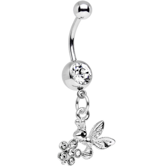 Clear Gem Princess Honeypot Bee and Flashy Flower Dangle Belly Ring
