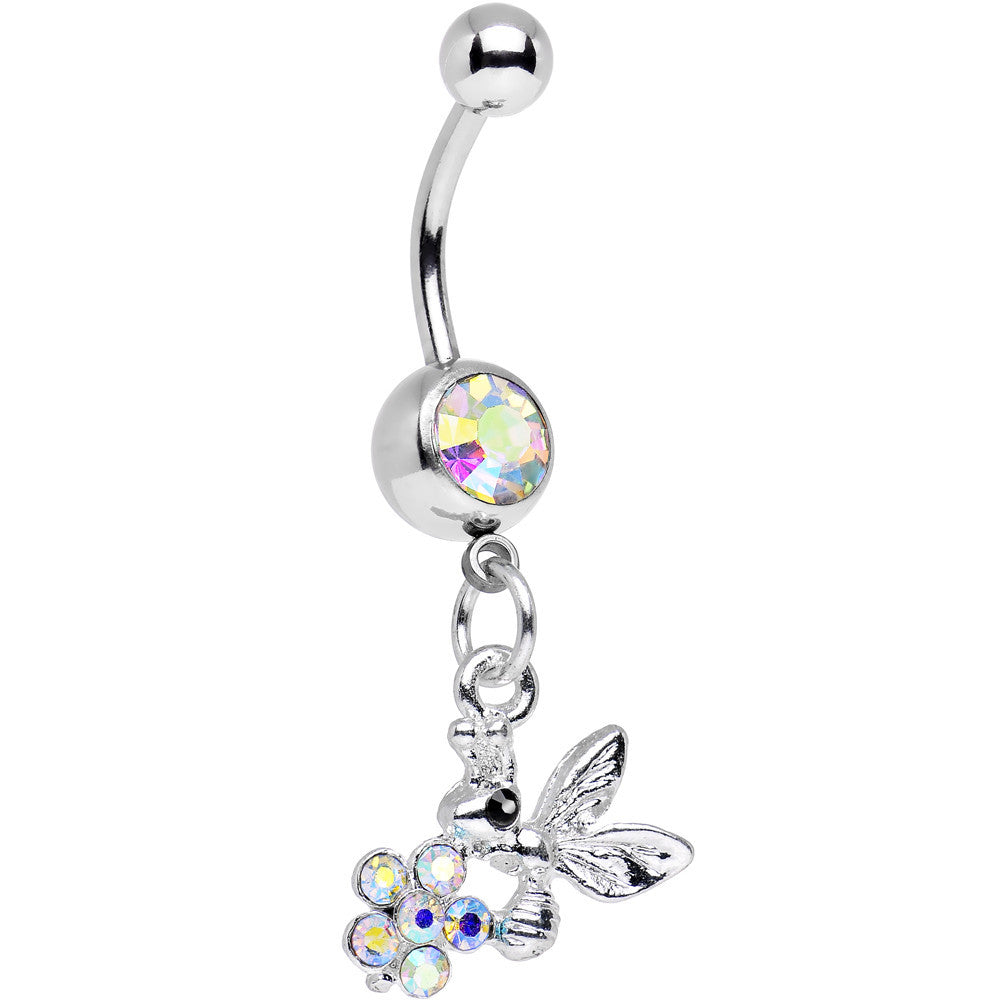 Aurora Gem Princess Honeypot Bee and Flashy Flower Dangle Belly Ring