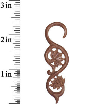 10G Organic Wood Climbing Lotus Flower Hand Carved Hanger Set