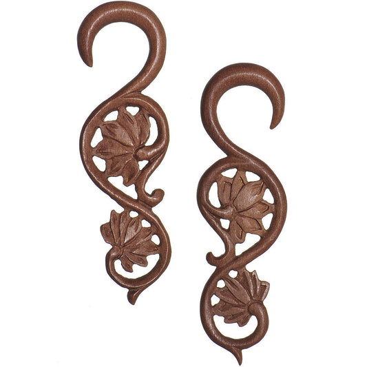 6G Organic Wood Climbing Lotus Flower Hand Carved Hanger Set