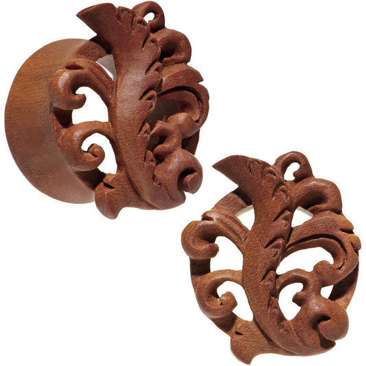 1 inch Organic Wood Whispering Wind Leaf Hand Carved Plug Set