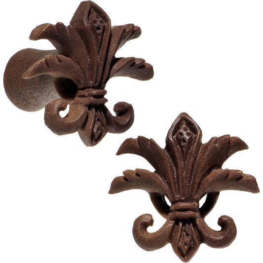 2G Organic Wood Fleur-De-Lis Hand Carved Plug Set