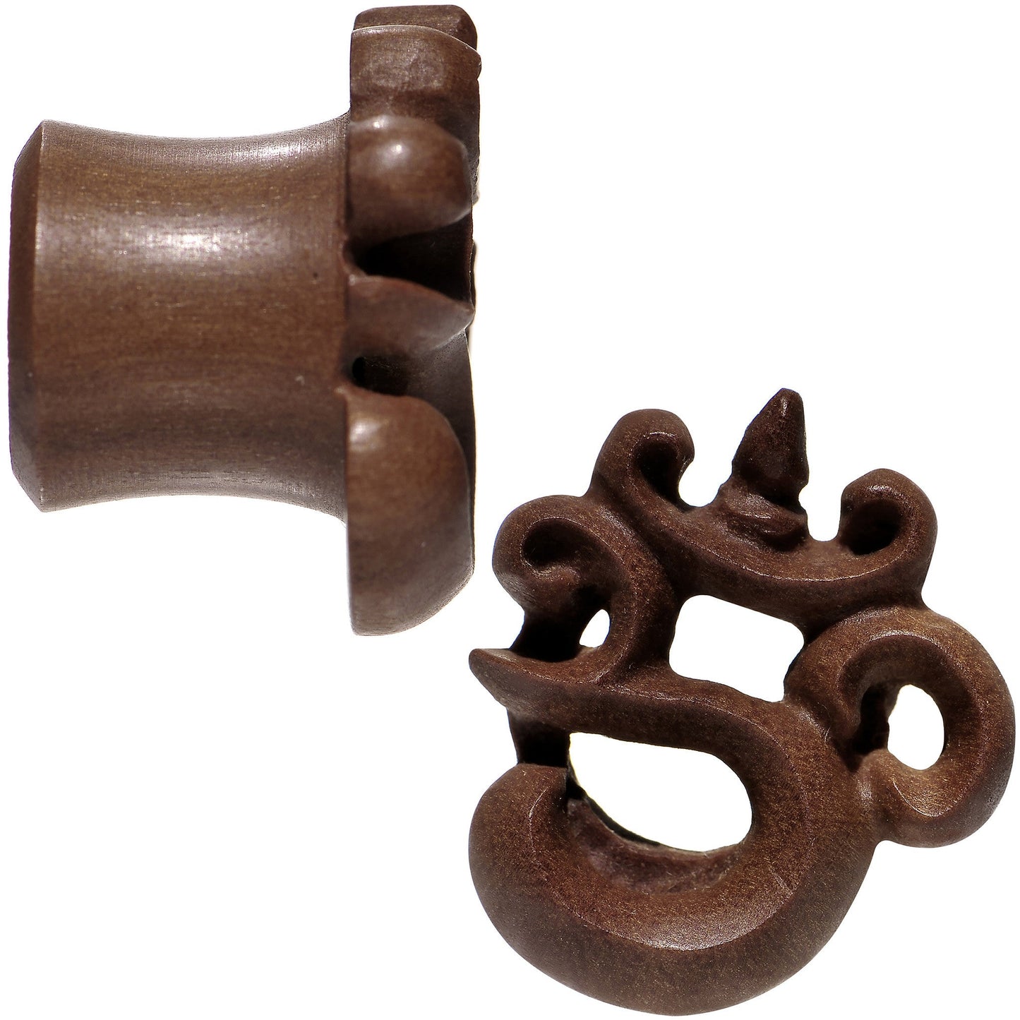 9/16 Organic Wood Om Hand Carved Plug Set