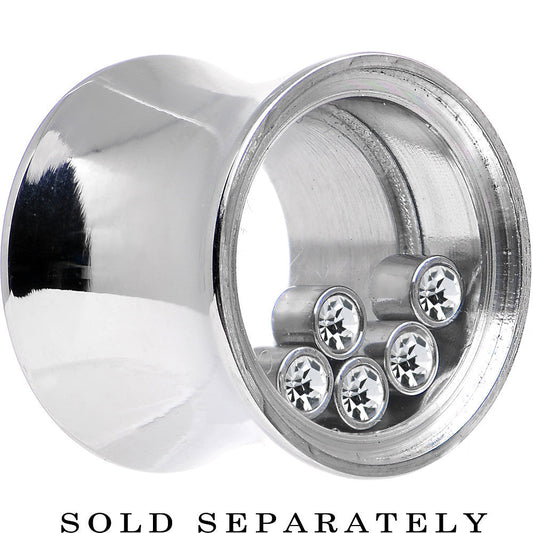 1/2 Moveable Clear Cubic Zirconia Stainless Steel Saddle Plug