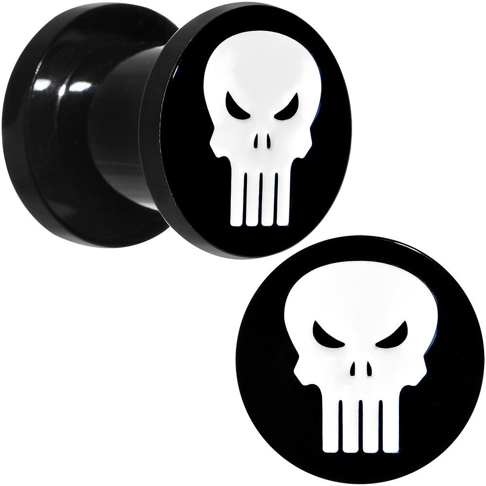 0G Black PVD Licensed The Punisher Logo Screw Fit Plug Set