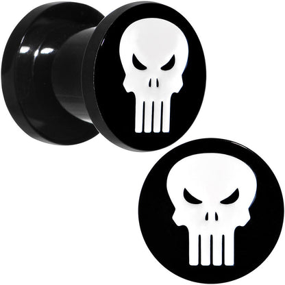 0G Black PVD Licensed The Punisher Logo Screw Fit Plug Set