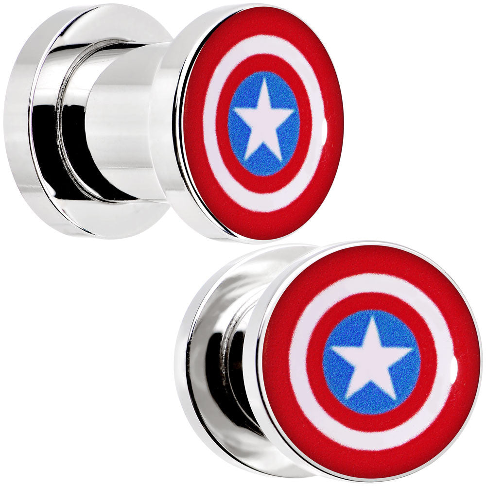 0G Steel Licensed Captain America Logo Screw Fit Plug Set