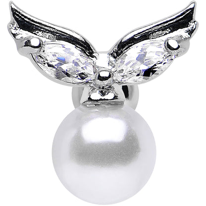 Clear CZ Imitation White Pearl Angel Wings Tragus Cartilage Earring