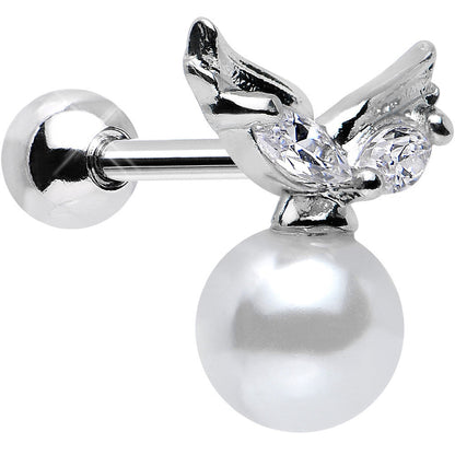 Clear CZ Imitation White Pearl Angel Wings Tragus Cartilage Earring