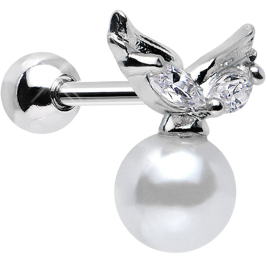 Clear CZ Imitation White Pearl Angel Wings Tragus Cartilage Earring