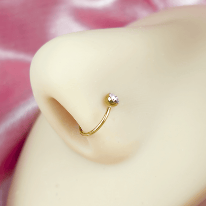 20G 5/16 Gold IP Stainless Steel Bright Clear Gem Nose Hoop