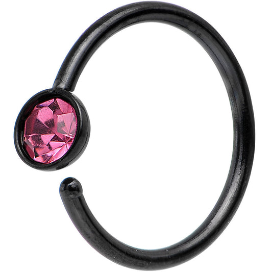 20G 5/16 Black IP Stainless Steel Bright Pink Gem Nose Hoop