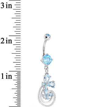 Aqua Cubic Zirconia Dazzling Duo Flowering Butterfly Dangle Belly Ring