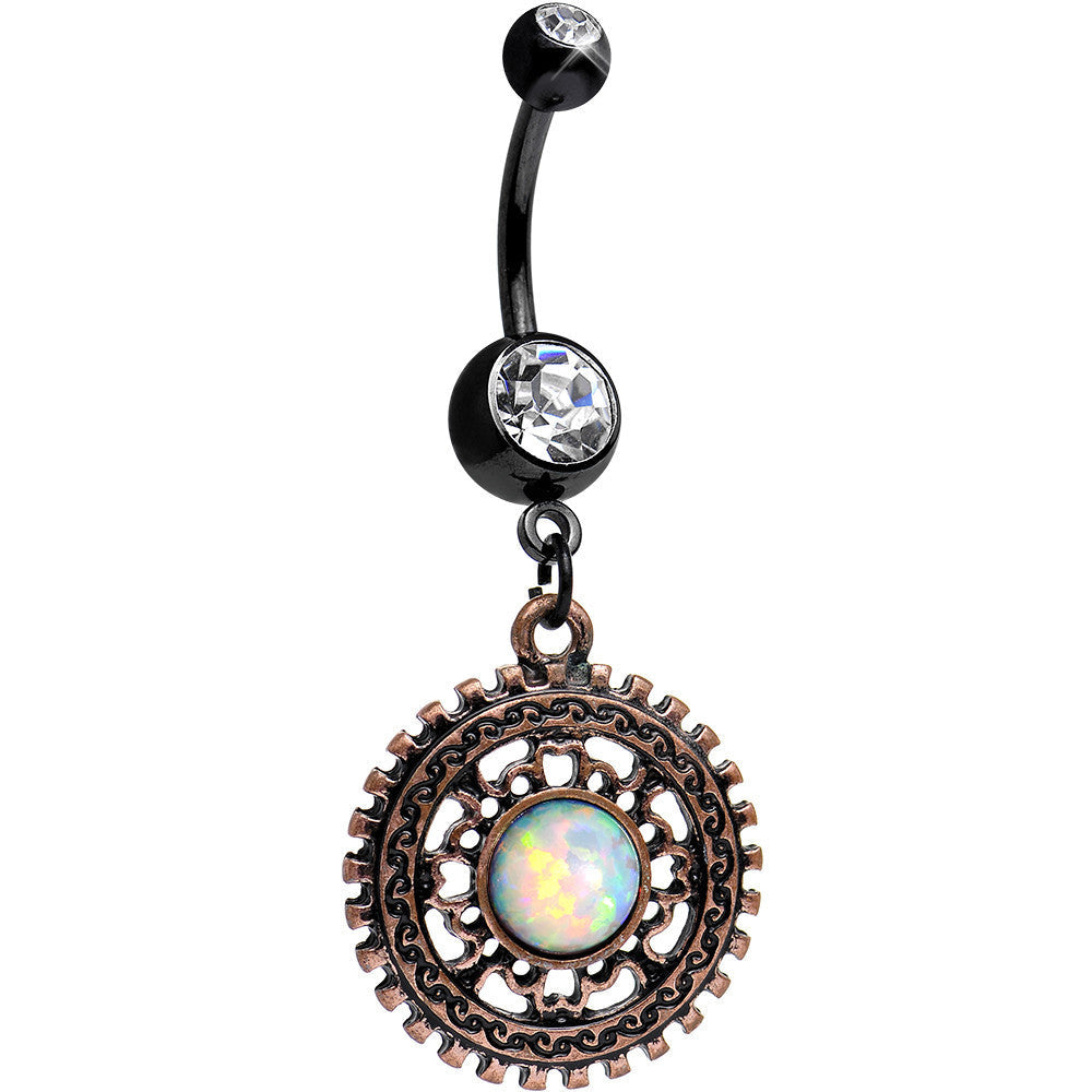 Clear Gem Imitation Opal Aztec Magic Dangle Belly Ring