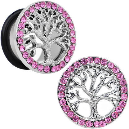 5/8 Pink Gem Stainless Steel Single Flare Tree of Life Plug Set