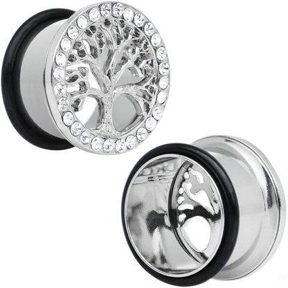 11/16 Clear Gem Stainless Steel Single Flare Tree of Life Plug Set