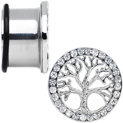 11/16 Clear Gem Stainless Steel Single Flare Tree of Life Plug Set