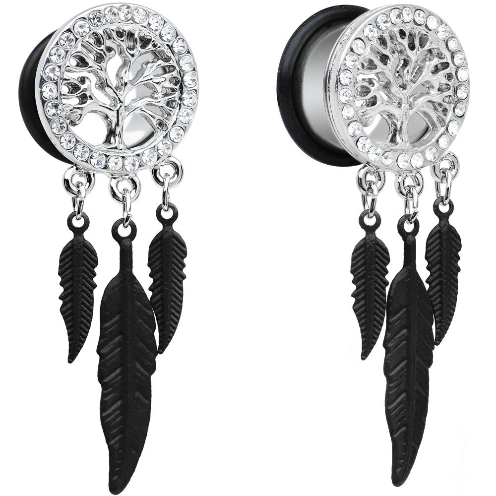9/16 Clear Gem Steel Single Flare Tree of Life Dangle Plug Set
