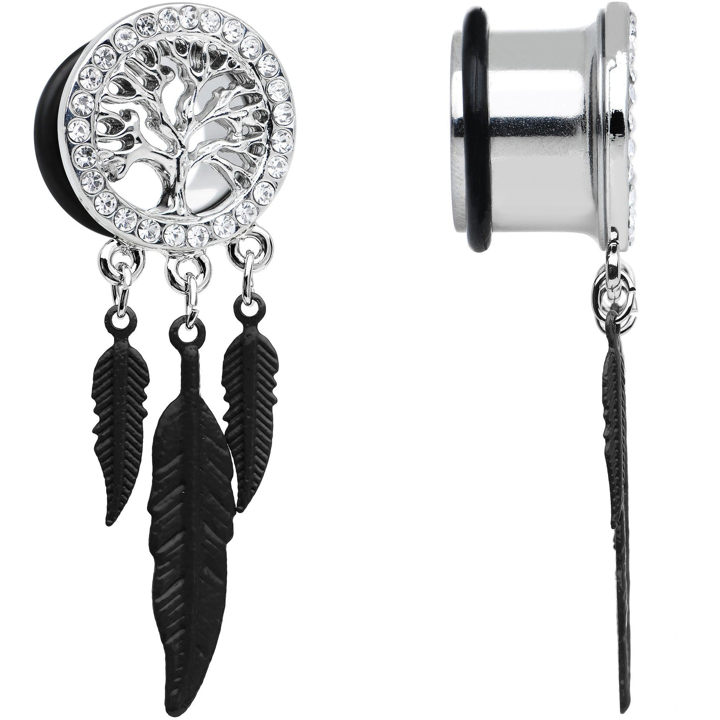 9/16 Clear Gem Steel Single Flare Tree of Life Dangle Plug Set