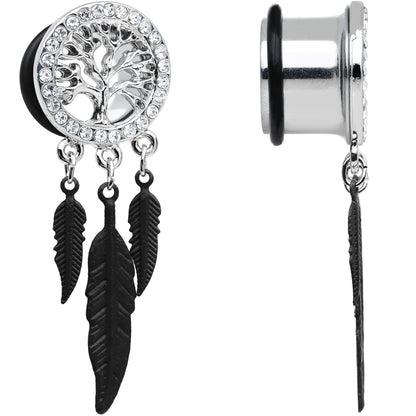 9/16 Clear Gem Steel Single Flare Tree of Life Dangle Plug Set