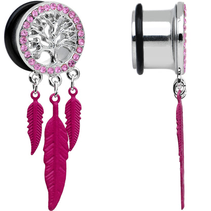 9/16 Pink Gem Steel Single Flare Tree of Life Dangle Plug Set