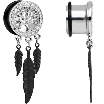 5/8 Clear Gem Steel Single Flare Tree of Life Dangle Plug Set
